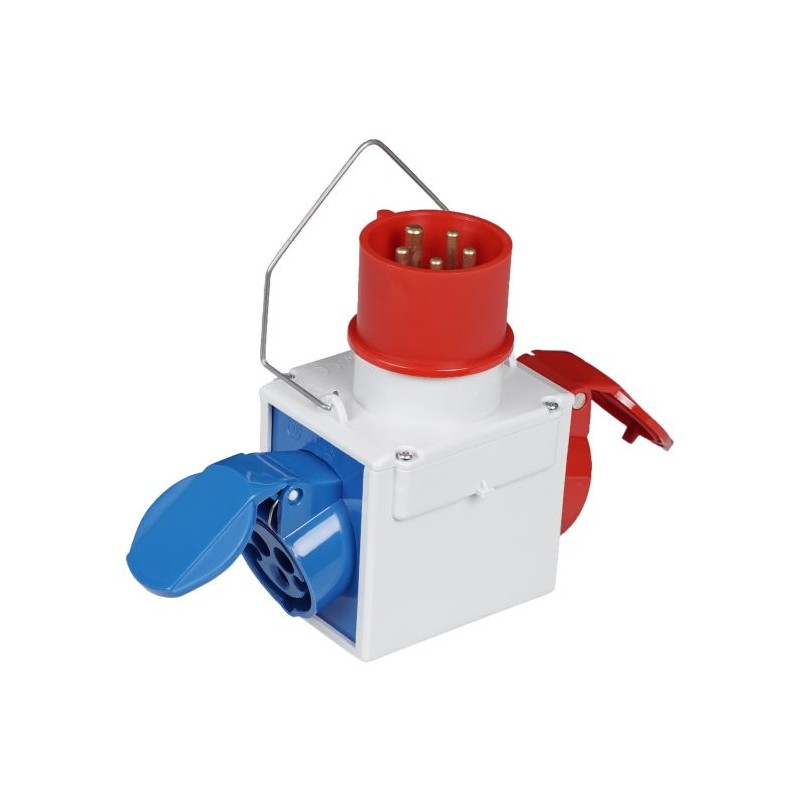 Adaptér z CEE vidlice 400V na zásuvky CEE 2P + E 16A 230V, 3P + E 16A 400V