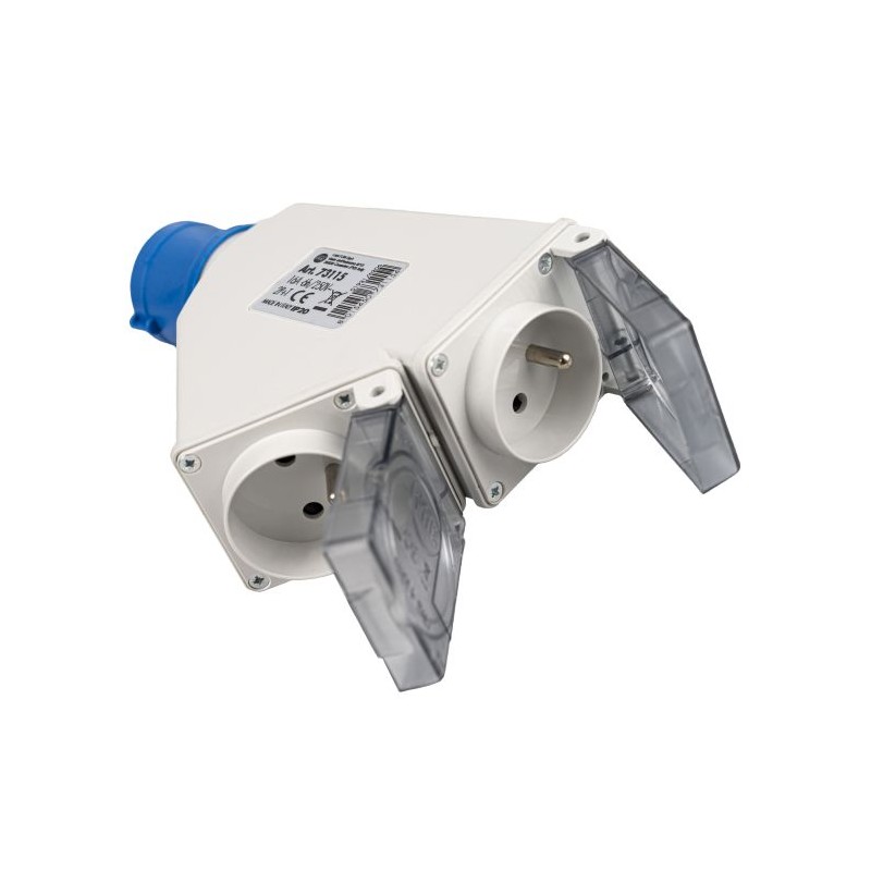Adaptér z CEE vidlice 2P+E 16A 230V na francúzske zásuvky IP44