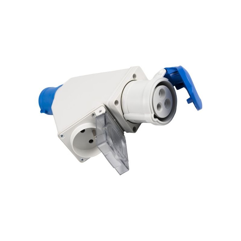 Adaptér z CEE vidlice 2P+E16A 230V na zásuvku CEE 2P+E 16A 230V a francúzsku zásuvku
