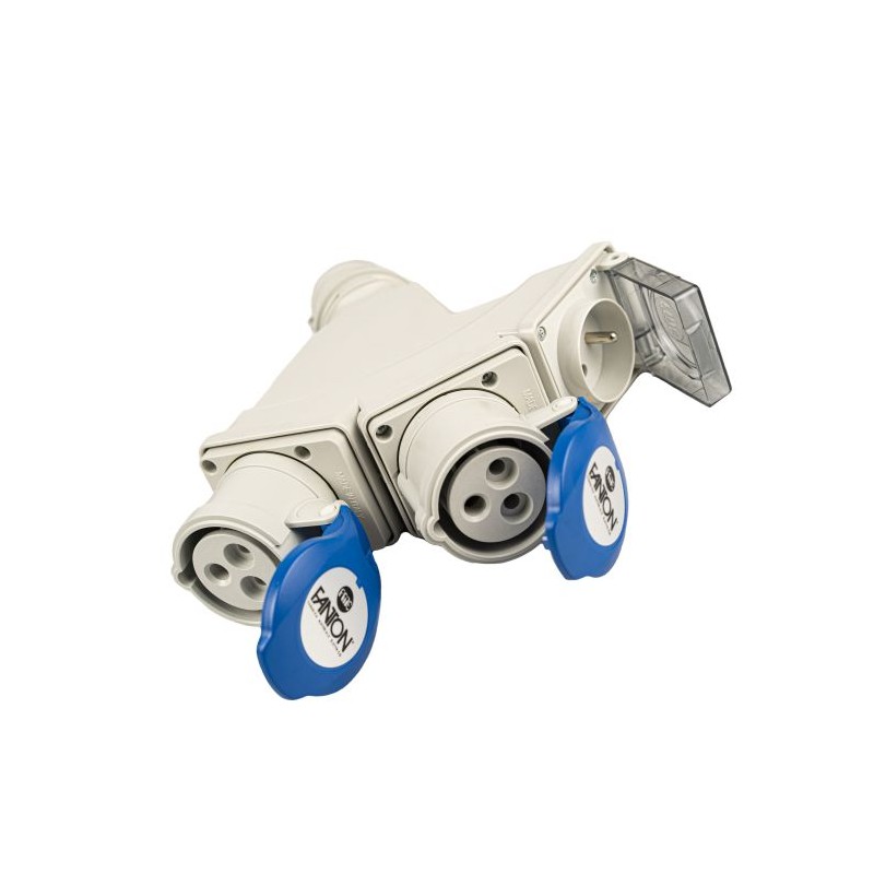 Adaptér z CEE vidlice 2P+E16A 230V na zásuvky CEE 2P+E 16A 230V a francúzsku zásuvku