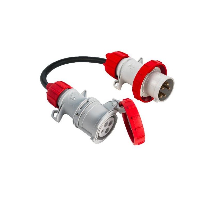 Adaptér vidlice CEE 3P+N+E 16A 400V na zásuvku CEE 3P+E 32A 400V IP67
