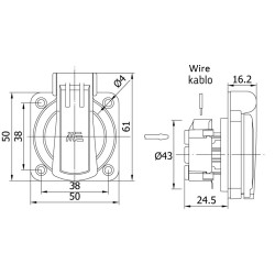 Vstavaná zásuvka 2P+E 230V 16A, čierna METE