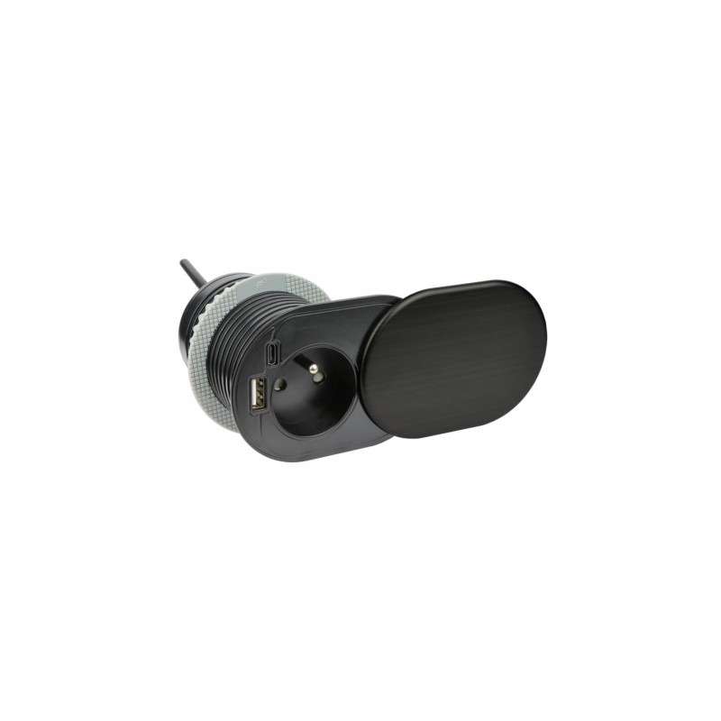 Nábytková zásuvka SLIDEBOX, 1x230V, 1x USB A, 1x USB C, kábel 1,9 m