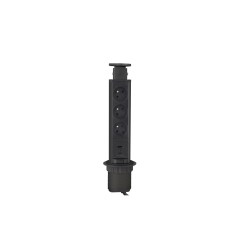 Nábytková zásuvka výsuvná LIFT BOX USB A + C, 3x230V, 1,5 m kábel, čierna
