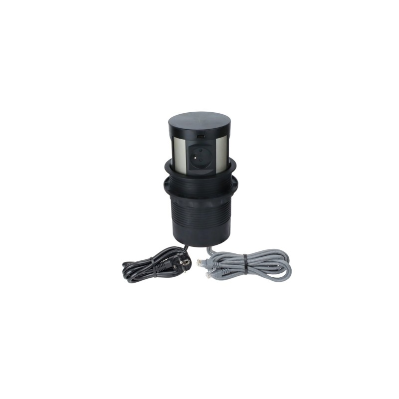 Nábytková zásuvka výsuvná MULTIBOX USB A+C, 4x230V, 1,7m kábel, čierna