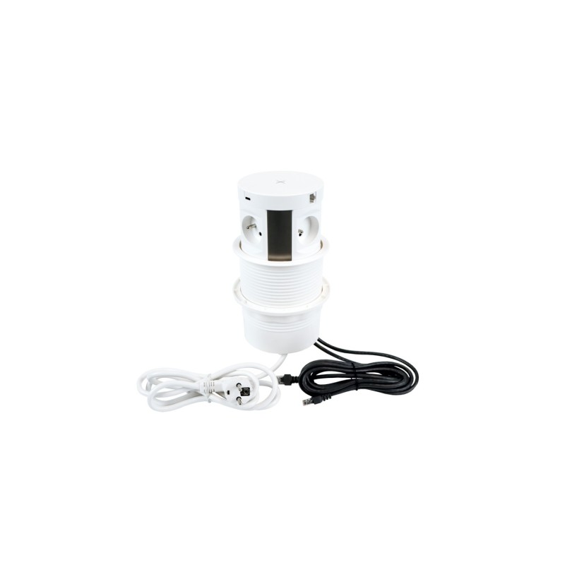 Nábytková zásuvka výsuvná MULTIBOX USB A+C, 4x230V, 1,7m kábel, biela